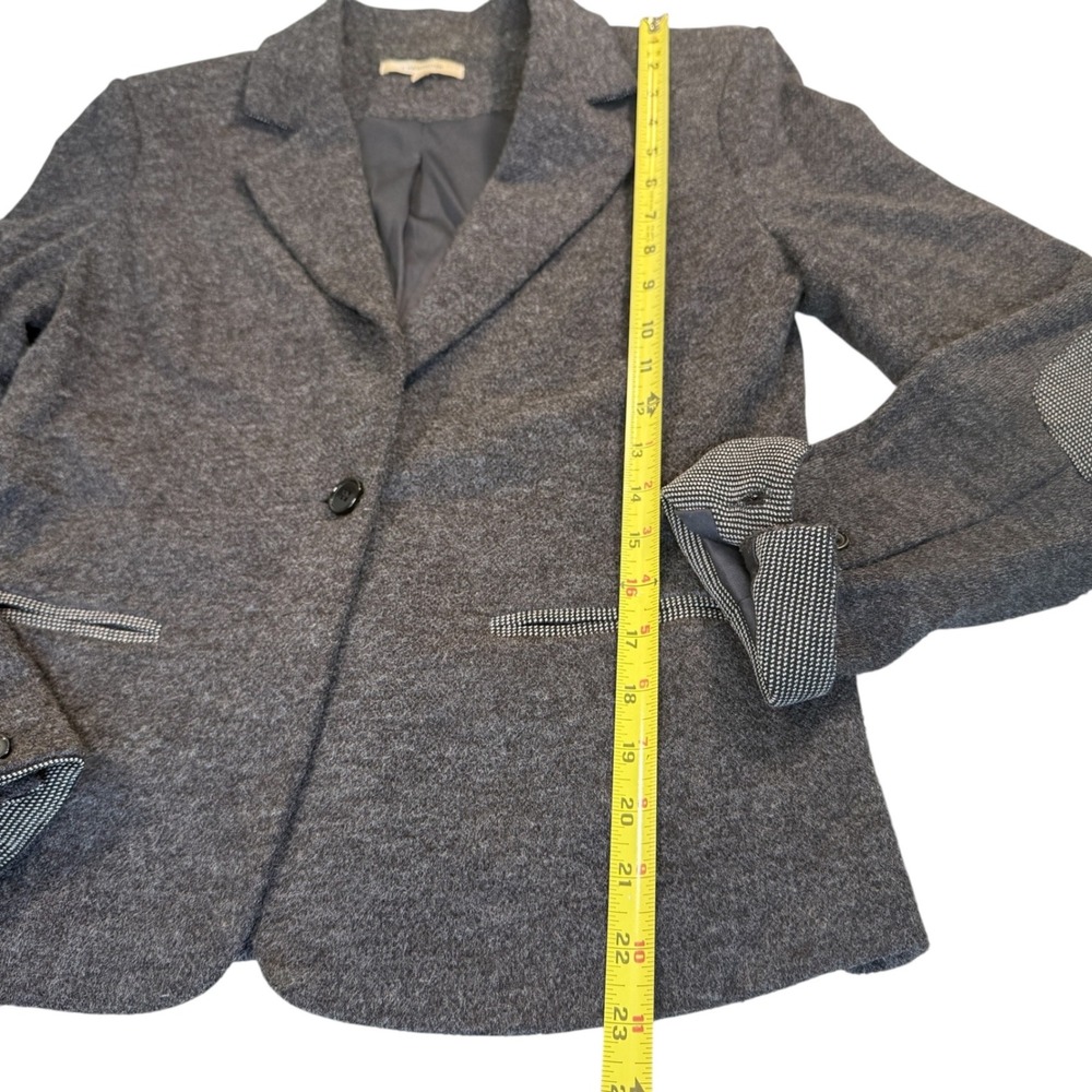 Gray Sweater Blazer Women Small Elbow Patch Contrast Trim Career Professional - Picture 6 of 16